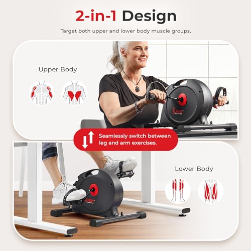 Sunny Health & Fitness Smart Under-Desk Bike Exerciser, Low-Impact Cardio Cycling Equipment for Home/Office, Mini Paddler for Arm/Leg Mobility Training, Free SunnyFit App - color: Black