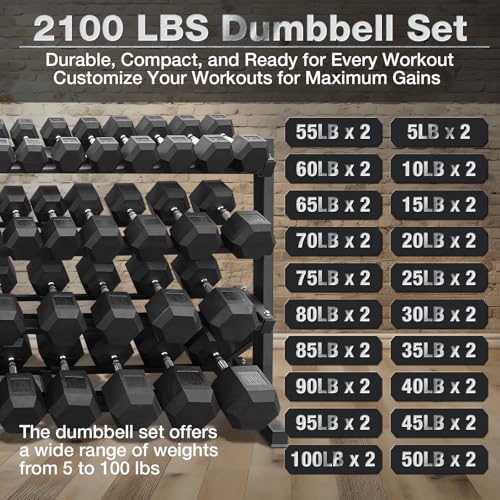 550 lbs 1200lbs 2100 lbs Dumbbells Weight Set, Hex Dumbbell Sets, Gyms Weights Dumbbells Sets, Weight Set for Home Gym, Strength Training, Fitness Center Equipment - color: 2100lbs Dumbbells