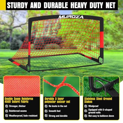 Soccer Goal, Kids Soccer Goals for Backyard Set, 2 Pack of Portable Pop Up Soccer Net with Soccer Ball, Cones, Complete Training Equipment for Youth, Toddler Outdoor Sports Games - color: Black Red, style: 6 ft x 4 ft