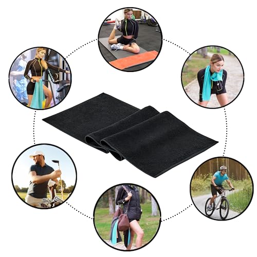 NUKURA 12’’ x 40’’, 450 GSM Gym Sweat Towel for Outdoor Workout, Running, Yoga, Pickleball, Padel, High Absorbent with Extra Softness, 100% Cotton Neck Towels, Black - color: Black