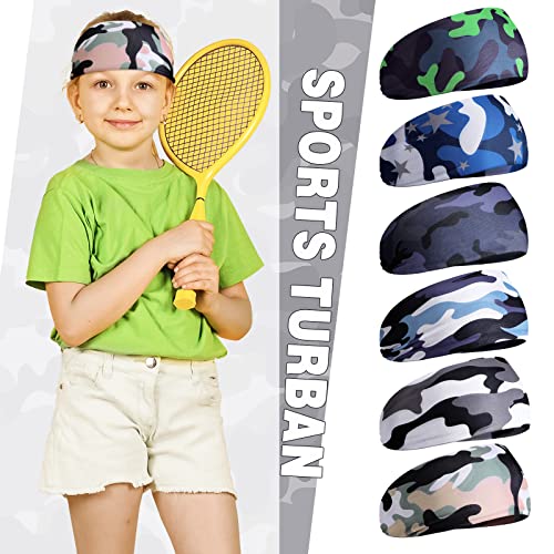 Deekin 6 Pcs Sweatbands for Kids Soccer Headbands Boys for Sports Breathable Sweat Wicking Headband for Kids Athletic Baseball Football Youth 5-15 Years Old - color: Camouflage