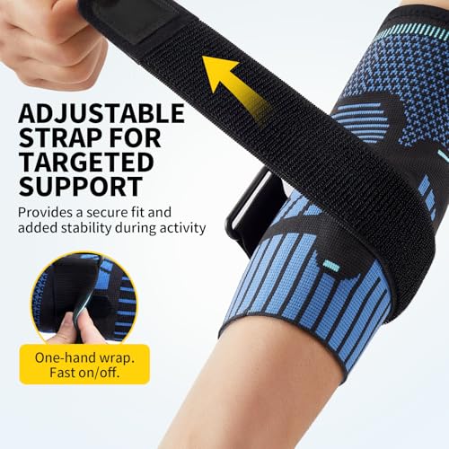 CAMBIVO 2 Pack Tennis Elbow Brace, Dual Gel Pad Compression Sleeve, Black | Adjustable Strap, Targeted Relief for Tendonitis, Golfer‘s Elbow, Breathable Knit, Daily Wear, Non-Slip Fit, for Men Women - color: Blue, size: Large