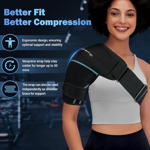 Comfytemp Shoulder Ice Pack Wrap Shoulder Brace, Gel Cold Compression Sleeve for Injuries Reusable Arm Rotator Cuff Pain Relief, Therapy Recovery Items for Men Women, 2 Gel Ice Packs - color: Black - 2 Gel Pack + 1 Brace