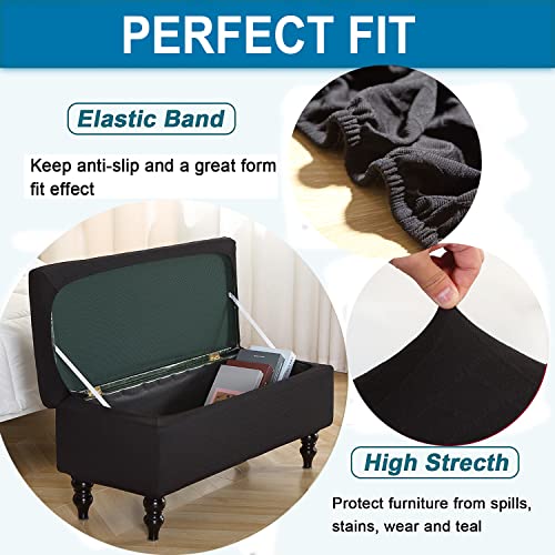 ANWUCHEN Ottoman Cover Rectangle, Stretch Storage Ottoman Cover-Jacquard Ottoman Covers Slipcover Rectangle-Removable Storage Bench Cover Folding Ottoman Covers with Elastic Bands Ties,Black Medium - color: Black, size: 35"D x 16"W x 15"H