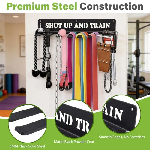 Home Gym Accessories Organization Storage Rack Equipment For Home 8 Hook Wall Hanger Display Gear Barbells Resistance Bands Jump Ropes Lifting Belt Hanger Accessories Hardware Included - color: shut up