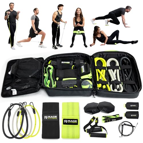 Ex Kit Home Gym Equipment with Carry Bag - 10Pcs Resistance Bands Kit with Handles, Door Anchor, Jump Rope, Booty Bands & More – Full Body Workout Bands Set for Strength, Cardio & Flexibility - color: Black