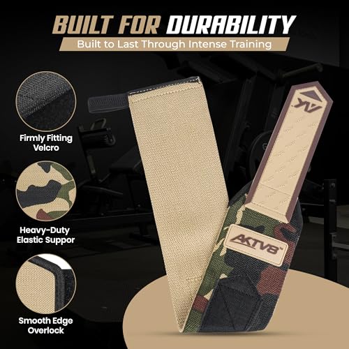 AKTV8 Wrist Wraps for Weightlifting, 18"&24" Heavy Duty Stiff Wrist Support | 3inch Wide Firm Elastic, Reinforced Thumb Loop, Built for Heavy Bench Press, Overhead Press, Powerlifting & Strength Training - color: Camouflage, size: 24 Inches