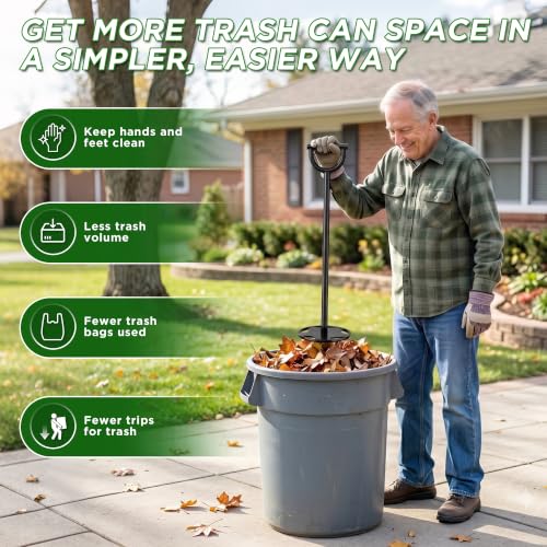 Trash Compactor for Kitchen - 20" All-Metal Manual Garbage Compactor, No Electric Trash Can Compacting Tool, Touchless Waste Smasher & Tamper Press Compressor, Saves Space for Home & Outdoor Bins - size: 20"