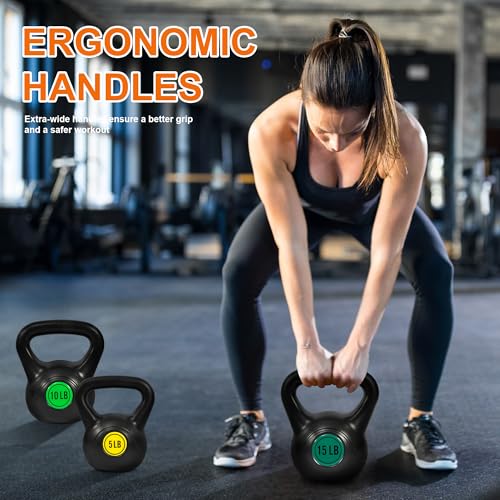 Fitvids Kettlebell Sets Piece Strength Training KettleBells Weight Set - style: 30LB Set of 3: 5/10/15LB