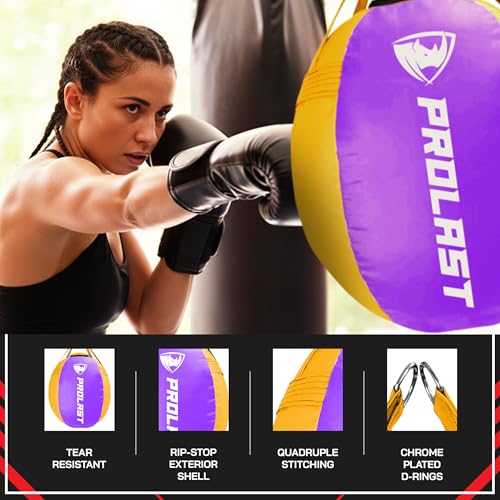 Wrecking Ball Heavy Boxing Punching Bag for Women, Hook and Uppercut, Body Snatcher, MMA, Muay Thai, Strength Training Equipment - color: Purple / Yellow, size: Filled