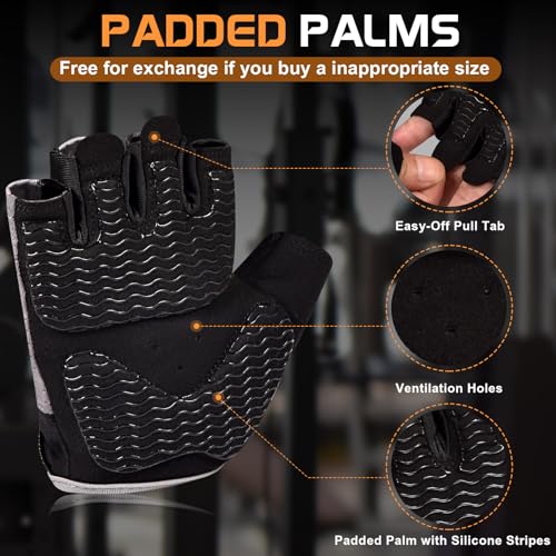 sunnex Workout Gloves for Women - Breathable Weight Lifting Gloves with Non-Slip Silicone Padding, Fingerless Gym Gloves for Cycling, Rowing, Pull Ups & Training (4 Sizes) - color: JS-GREY, size: Large
