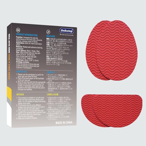 UNIKSTEP 6 Pairs (12 Pieces) Shoe Sole Non Slip Pads, Anti Skid Self Adhesive Rubber Grips, Shoe Bottom Front Sole and Heel Noise Reduction Protector Cushions (Red with Wave Pattern) - color: Red With Wave Pattern