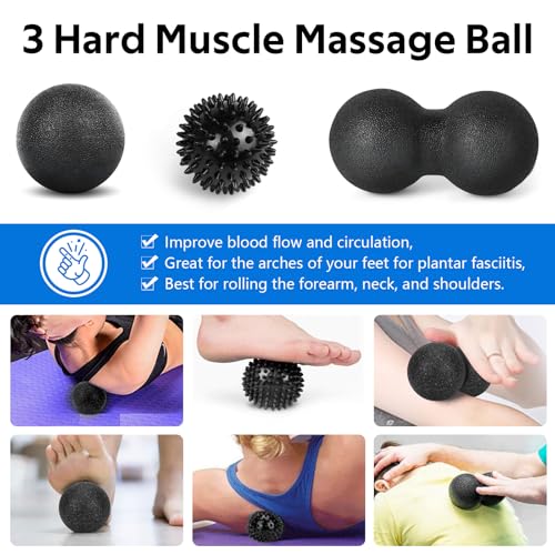 7 in1 Foam Roller Set for Deep Tissue Muscle Massager - High Density Back Roller, Muscle Roller Stick, Resistance Bands, Foot Massage Ball, Stretching Strap for Exercise, Whole Body Physical Therapy - color: Black