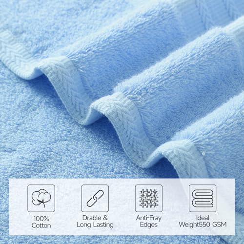 REDKISS 8 Piece Blue Towels Set - 100% Cotton Towels Set with 2 Large Bath Towels, 2 Hand, 4 Washcloths, 600 GSM Highly Absorbent Bath Towel Sets, Blue Quick Dry Shower Towel for Family Dorm Gym - color: Blue