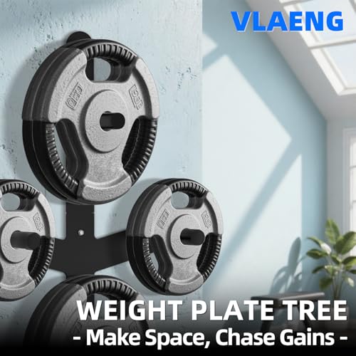 Wall Mounted Weight Plate Rack, 6 Pegs & 4 Barbell Storage Rack, 1190 LBS Capacity Weight Plate Holder, Wall Mounted Bumper Plate Storage for Home Garage Gym, Fit 2" Olympic, Rubber Protection Pads - size: Weight Plate Storage Rack