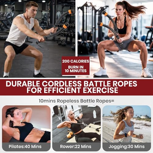Ropeless Battle Ropes, Adjustable Weighted Cordless Trainer for Home Gym HIIT Low Impact Workouts, 17.1 in Portable with Sliding Resistance Rings and Storage Bag (Black)