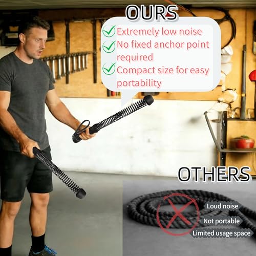 Ropeless Battle Ropes for Home Gym for Men & Women, Portable Cordless Weighted Workout Rope Set with Storage Bag & Workout Guide, Cordless Battle Ropes Alternative for HIIT Cardio(Black) - color: Black