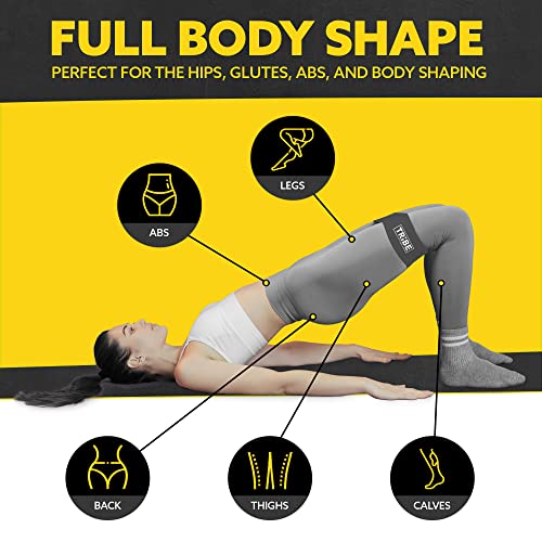 Tribe Lifting Fabric Resistance Bands for Working Out - 5 Exercise Bands Set for Legs and Glutes - Booty Bands for Women and Men - Thick Cloth Workout Bands for Physical Therapy, Hip Training - color: Grey