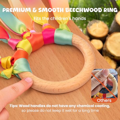 2Pcs Ribbon Hand Kites, Gymnastics Dance Ribbons,Dancing Streamer with Wood Ring for Artistic Dance, Gymnastics, Entertainment, Decoration and Party - color: Neon Pulse