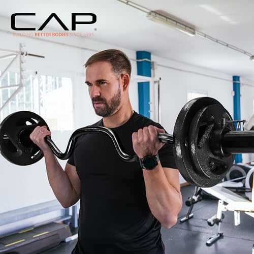CAP 48" Olympic Super Curl Bar | Heavy Duty Solid Steel, 500 lb Capacity - color: Black, style: Classic