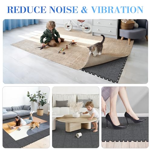 BXI Soundproof Interlocking Rug Pad 10 Pcs, 11x 11 x 0.4 inches Non Slip Rug Pads, High Density Noise Reduction Puzzle Felt Carpet Padding, Rug Mat Protects and Adds Cushion for Hardwood Floors - size: 10 Pcs