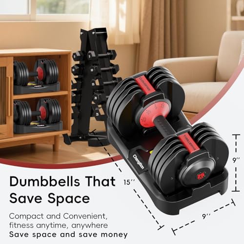 New Upgraded Adjustable Dumbbell Set of 2 (52.5 lbs/25 lbs), 15/9 Weights Dumbbell Set with Safe Locking System, Quick Adjustable Dumbbells For Men and Women Home Gym Workout with Anti-Slip Handle - color: 25LB-Pair