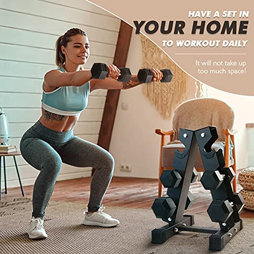 RitFit Rubber Coated Hex Dumbbell Set with Rack, 5-780LB for Home Gym Strength Training, Anti-Slip Knurled Handle, Hexagon Anti-Roll, Heavy-Duty Storage Rack - style: 60 LB Set (5-15LB)