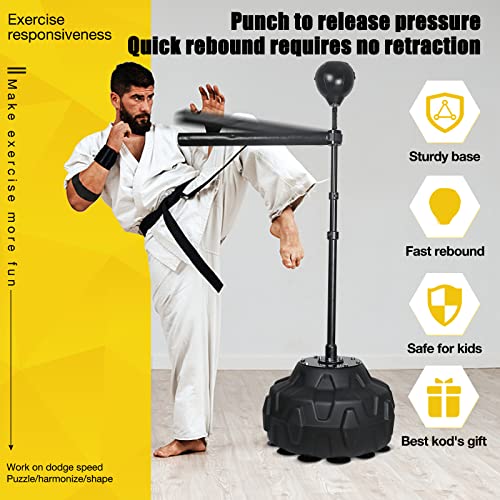 Solid Reflex Bag Boxing Speed Trainer Punching Bag Spinning Bar, Training Boxing Ball with Reflex Bar Free Standing, 45-80in Adjustable Height, for Adult