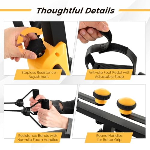 Goplus Foldable Pedal Exerciser for Seniors, Hand Arm Leg Knee Physical Therapy Exercise Bike w/Adjustable Height, Handgrip, Resistance Band, Recovery Home Workout Equipment for Elderly