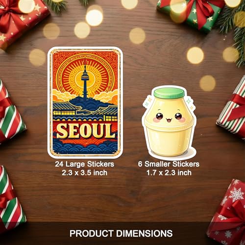30 PCS South Korea Travel Stickers Pack, Seoul Busan Korean Flag | Vinyl Waterproof Decals Sheets Landmark Cute Food Culture Funny for Laptop Water Bottle Scrapbook Car Gifts for Adults Teens - color: South Korea Travel Sticker