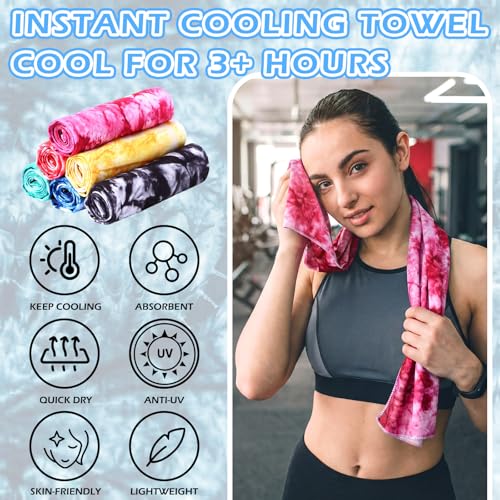 12 Pcs Tie Dye Cooling Towel for Neck and Face, 40 x 12 Inch Soft Microfiber Breathable Chilly Ice Towel, Stay Cool Sweat Rags for Sports Biking Hiking Running Yoga Golf Camping - style: Tie Dye