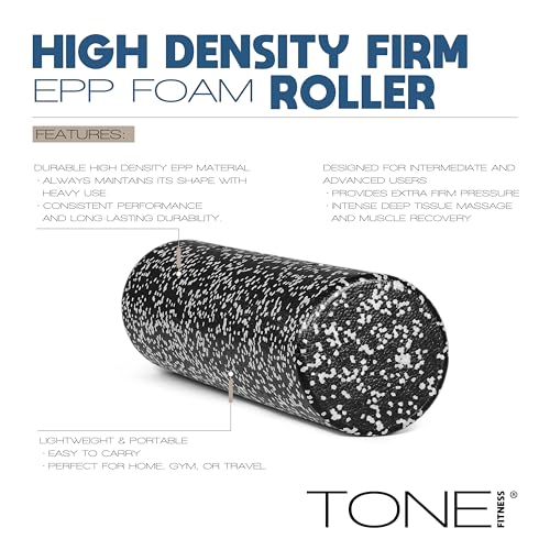 Tone Fitness High Density EPP Foam Exercise Foam Roller for Yoga, Pilates, Stretching, Massage, and Recovery | Multiple Sizes and Colors - color: Black/White Speckled, size: 24 Inch