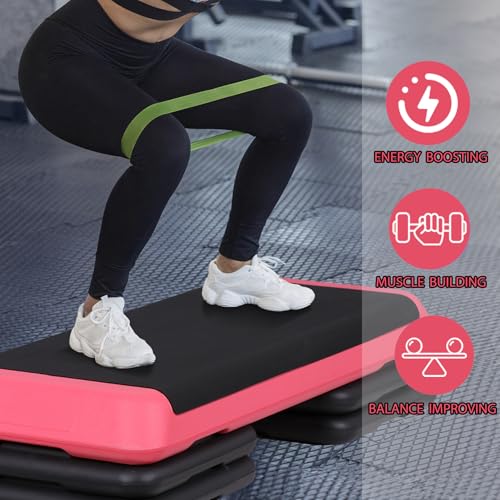 Adjustable Workout Aerobic Stepper, Exercise Step Platform Trainer with 4 Risers,Non-Slip Surface for Home Gym Workout Training - color: Pink