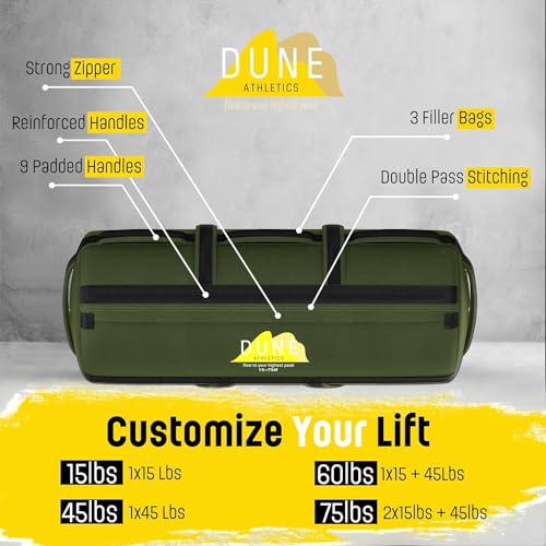 Sandbags for Working Out (Unfilled) - Enhance Your Fitness with Our Workout Sandbag, Versatile & Durable Sand Bags for Weight Training 15-75 lbs - Sandbags for Fitness Guide Included - color: Army Green