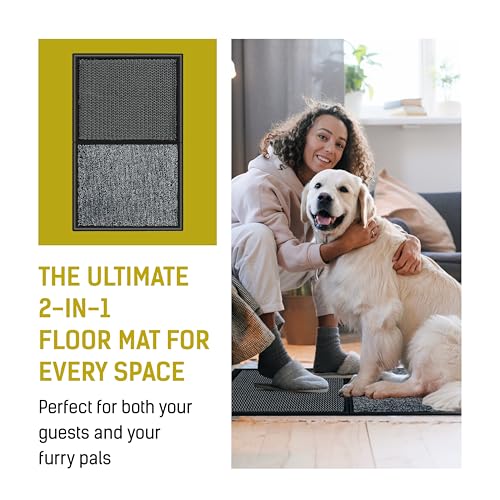 LOSTRONAUT 2-in-1 Wet Dry Shoe Cleaner - 25''x16'' Non Slip Floor Mat, Indoor & Outdoor Welcome Rug, Disinfectant Mat for Doors