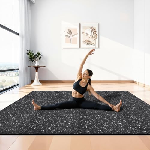 VEVOR 0.56Inch 96sq.ft 24 Tiles Gym Flooring for Home Gym, Rubber Top with High Density EVA Foam, 24 x 24In Gym Floor Exercise Equipment Mats, Interlocking Gym Mats, Puzzle Workout Mats, Black & White | Rubber Top with High Density EVA Foam, Lightweight G
