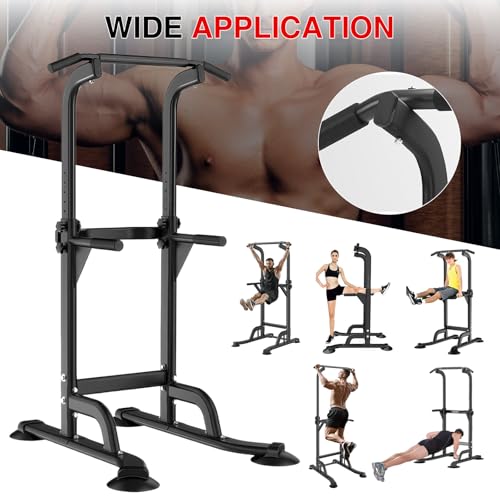 Power Tower Pull Up Bar and Dip Station for Home Gym, Adjustable Pull Up Bar with 300 Lbs Capacity, Free Standing Chin Up Bar for Strength Training, Men Women Teens