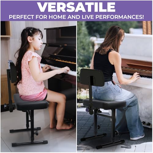 Liquid Stands Piano Bench Adjustable Stool – Music Keyboard Bench with Backrest Seat for Piano Keyboard Stand with Black Padded Cushion for Musicians Piano Stool Chair - color: Black