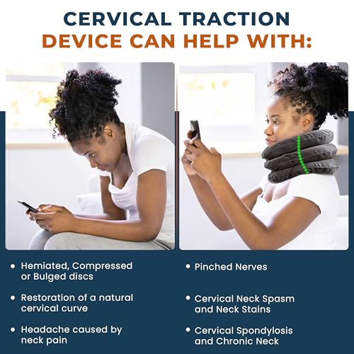 Cervical Neck Stretcher and Cervical Traction Device, Inflatable Neck Traction Device for Home Use, Decompression Devices and Support Brace for Pinched Nerve Relief, Extender Pillow and Hammock