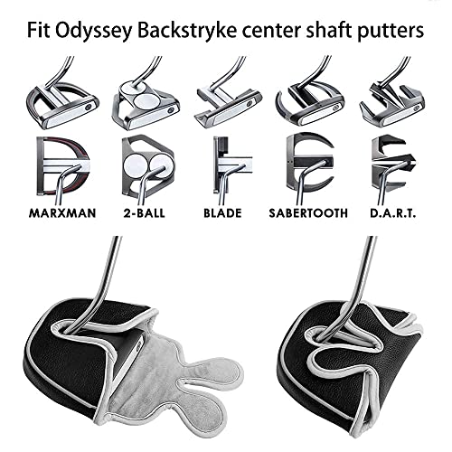 BigTeeth Golf Mallet Putter Head Cover Golf Club Protector Fit for Odessey Backstryke Centre Shaft Putter - color: Black