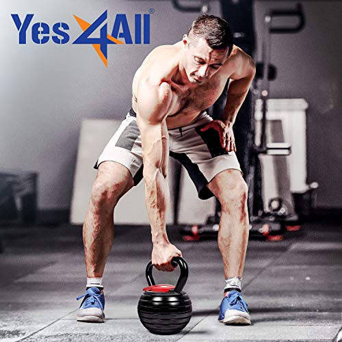 Yes4All Adjustable Kettlebell Set, 20–40 LB Weight Set, Solid Cast Iron Handle with Spacer Disks & Secure Lock, Space-Saving Kettlebell for Home Gym Strength Training, Black - size: 40.0 Pounds