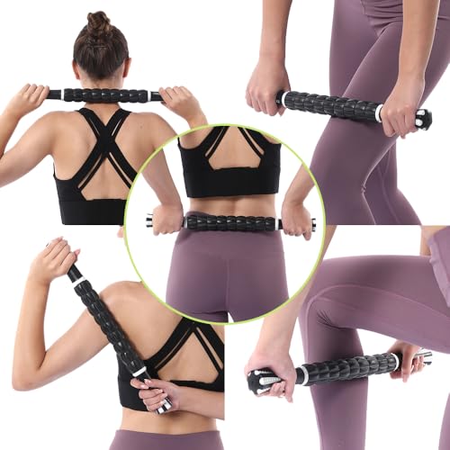 Muscle Roller Massage Roller Stick- Deep Tissue Fascia Blaster for Myofascial Pain Relief, Lymphatic Drainage & Body Sculpting, Handheld Physical Therapy & Recovery Tool (White Black) - color: White Black