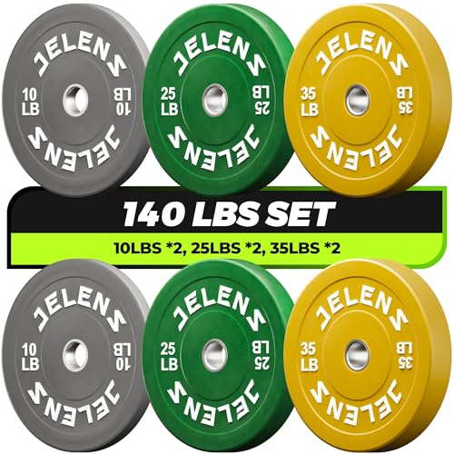JELENS 7FT Bar Olympic Barbell, 1000lb Capacity Weight Bar for Strength Training, 2 Inch Strength Training Bar With Knurled Grip for Squats, Deadlifts, Presses, Rows, Curls - size: 7FT Olympic Barbell with 140 LB Colored Plates