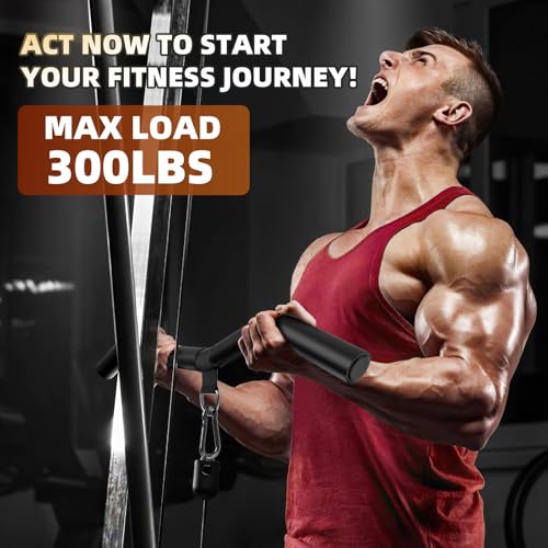 LAT Pulldown Bar Attachments for Pulley Cable Machine, Single D-Handle Tricep Press Down Bar with Rubber Handle, D Handle Cable Accessories for Gym - color: Black-1pc (19in W-Bar)
