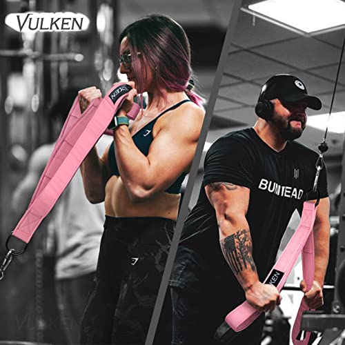 Vulken Tricep Rope Cable Attachment. Two Size in One Extra Long Pull Down Rope. Triceps Extension Straps Gym Equipment. Home Workout Handles for Resistance Bands. - color: Pink