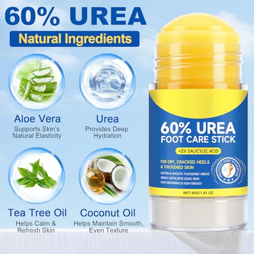60% Urea Cream Stick plus 2% Salicylic Acid, Maximum Strength Urea Foot Cream Callus Remover for Dry Cracked Heels, Hands, Knees,Exfoliating Moisturizer, Dead Skin Remover Foot Balm 1.4oz (2pcs) - size: 1.41 Fl Oz (Pack of 2)