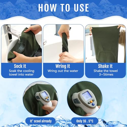 Hosuly 30 Pack Cooling Towels, 40"x12" Ice Breathable Soft Chilly Sweat Rag Microfiber Workout Rags for Gym Cooling Towels for Neck and Face for Yoga Golf Sport Running - color: Army Green
