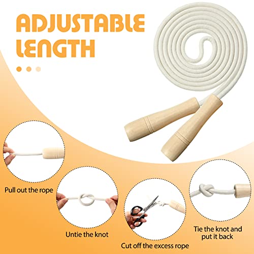 Hungdao 4 Pcs Jump Ropes for Kids with Wooden Handle Cotton Braided Adjustable Skipping Rope for Exercise Fitness Jumping Rope for Children Boys Girls Students Preschooler Outdoor Fun Activity