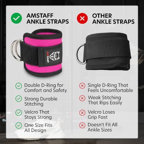 AmStaff Fitness Ankle Straps for Cable Machines – Padded Gym Ankle Cuffs for Glutes, Legs, and Booty Workouts – Adjustable Cable Attachments for Women & Men – One Size - color: Pink (Single)
