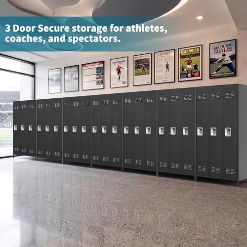 72" Height Metal Locker for Employees with 3 Door,Heavy Duty Steel Storage Lockers with Card Slot for Home Office School Gym Garage,Locker with Lock for Sports,Employees,Assembly Required - color: Black